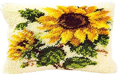 Vervaco Knüpfkissen Set Deko Kissenbezug Knüpfset für Anfänger SONNENBLUMEN Basteln Erwachsene Kreativ DIY Handarbeit Kissen zum Selber Knüpfe ca. 40 x 40 cm Latch Hook Kit Knüpfhaken Set Kissen