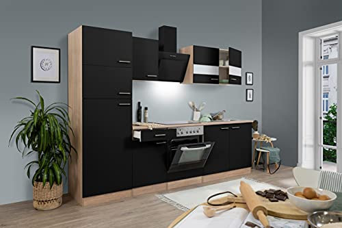 respekta Cocina Completa, 270 cm, Roble, Incluye Nevera, congelador y vitrocerámica, Color Negro