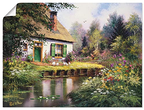 ARTLAND Wanddeko Poster & Kunstdrucke Wandposter 60 x 45 cm Landschaften Garten Malerei Grün Am Bach K7KX