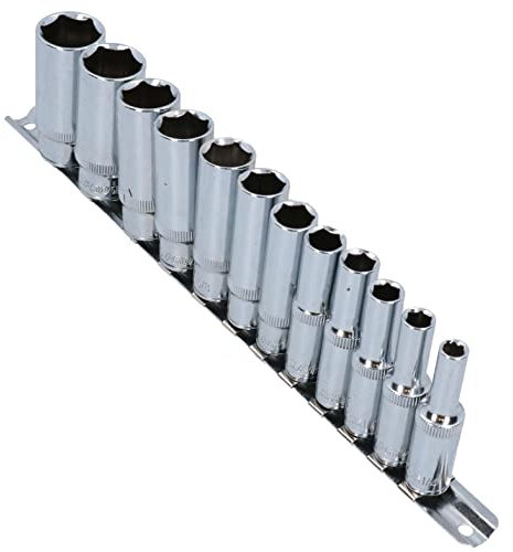 AB Tools 12pc Imperial SAE AF 1/4 - 7/8 Sockets 6 Point On Rail Deep 3/8 dr AT939