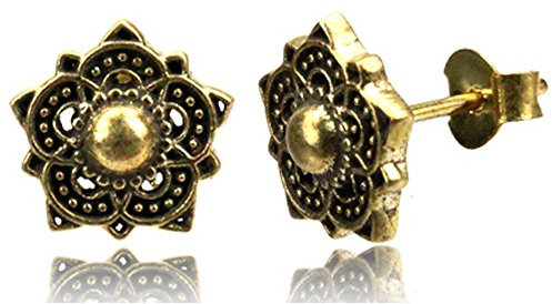 viva-adorno 1 Paar Ohrstecker Ohrringe Messing Ethno Vintage Antik Style Blumen Blüten Goa Z498, D3
