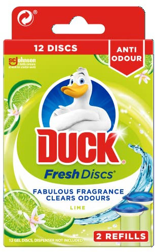 Duck Fresh Discs Toilet Cleaner Refill Twin Pack, Prevents Limescale Build Up, Fights Stains That Harbour Germs, Lime Fragrance (Contains 2 x Refill Tubes)
