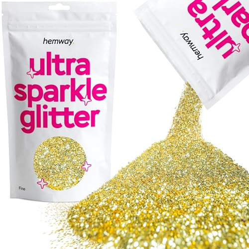Hemway Ultra Sparkle Glitter - Sand Gold | Fine Metallic Flakes for Resin & Epoxy Crafts | Supplies for Tumblers, Festival, Hair, Face, Body, Eye & Nail Art Decoration | 100 g