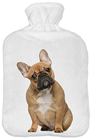 Wärmflasche mit Pullover Bezug 2 Liter Bettflasche mit schönen Fleece-Druck Bezug Gummi Wärmflasche mit Deckel Hund [092]