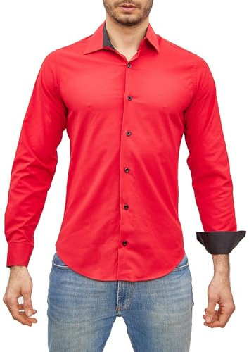 Subliminal Mode Camicia a Maniche Lunghe da Uomo | vestibilità Classica | Comoda e Facile da Lavare | Ideale per L'Ufficio e Le Uscite Informali 444-5 | Rosso L