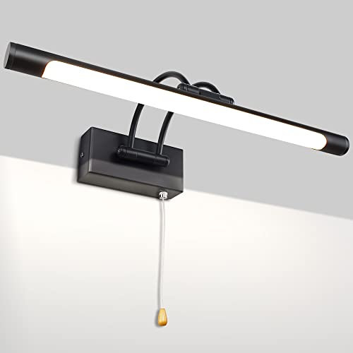 MantoLite LED Bilder Wandleuchte 8W 40CM Waschtisch Badezimmer Wandleuchte Spiegel Leuchten,Innenbeleuchtung mit Schwenkbarem Lampenkopf und Zugschalter, 3000K Schwarz Leseleuchte Wandleuchten