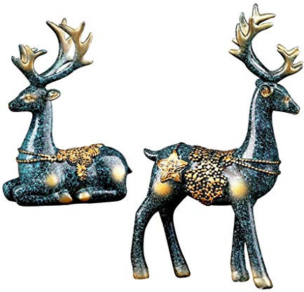 Tubayia 2 Stück Harz Hirsch Figur Statue Tischdeko Dekofigur Weihnachten Dekoration Geschenk (Bronze)