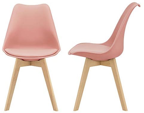 [en.casa] Lot de 2 chaises de Salle à Manger avec Siège Confortable et Rembourré Chaise de Salon Scandinave Construction Robuste Coque Plastique Similicuir Hêtre 82 x 49 x 54 cm Rose