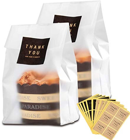 N HEINTON 60Pcs Cookie Bags, 7 x 6cm Translucent Flat Cello Cellophane Treat Bags for Cake Chocolate Candy Snack Wrapping - with 10 Sheet Stickers,White
