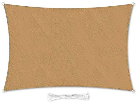 Hometex Premium Textiles Sonnensegel 2×3m Rechteckig inkl. Befestigungseile | Sand | Sonnenschutz ideal für Garten, Terrasse, Balkon, Camping | Windabweisender Schattenspender