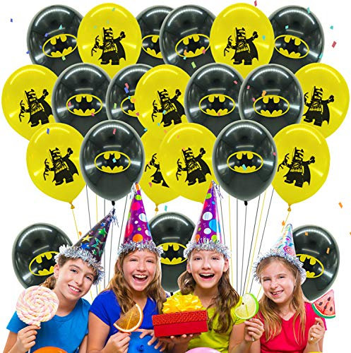 Qemsele Geburtstag Luftballons für Kinder, 50pcs Karikatur Konfetti Luftballons 12 zoll Latex Ballons mit Bändern Geburtstag Party Dekoration Karneval, Kindergeburtstag (Batman)