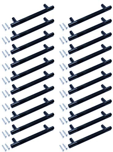 BSM Marketing Black Knurled T Bar Modern Kitchen Cupboard Cabinet Drawer Bar Door Handle Knob Matt Finish (20, 96mm)