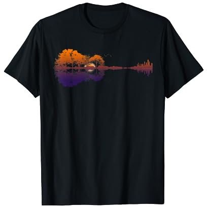 Dibble Dabble Guitar Designs Musik- und Guitar T-Shirt, Herren, Damen, Unisex Kinder, Gitarristen, Stadt, Kurzarm, T-Shirt, Schwarz, S