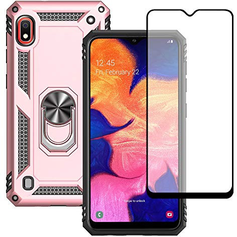Yiakeng Hülle für Samsung Galaxy A10 Handyhülle, Samsung A10 Hülle, mit Schutzfolie, Stoßfest Schutzhülle Mit Ring Standfunktion Case Cover für Samsung Galaxy A10 (Roségold)
