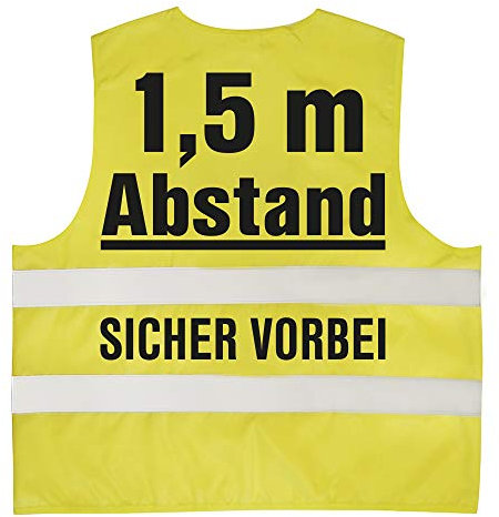 Warnweste mit Print - 1,5 Meter Abstand Sicher Vorbei - 15952 Gr. S-2XL Sicherheitsweste Farbe gelb, Größe XL