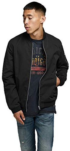 Herren JACK & JONES Leichte Bomber Jacke Plus Size | College Übergangs Blouson | Große Übergrößen JJERUSH, Farben:Schwarz-2, Größe Jacken:7XL