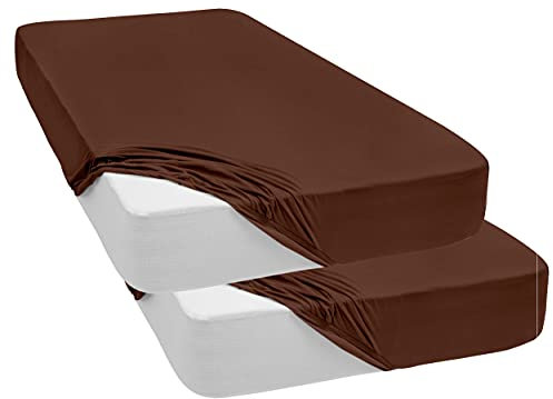 Mixibaby 2 er Pack Spannbettlaken Jersey Spannbetttuch 100% Baumwolle Bettlaken Spannbettuch Laken 28 Farben, Größe:160 x 200 cm, Farbe:Dunkelbraun