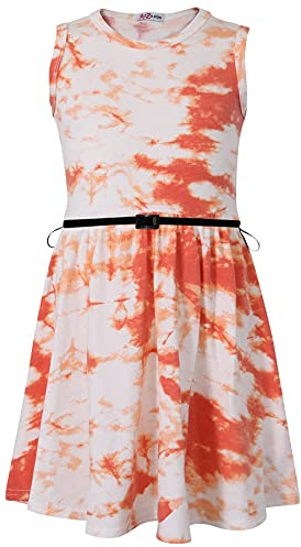 A2Z 4 Kids Girls Party Fashion Dresses with Free Belt Summer - Tie Dye 250 Skater Dress Orange 7-8