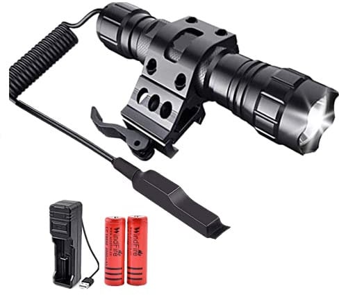 WindFire 200000 Lumens Hunting LED Torch Light Tactical Flashlight with Rail Mount Quick Release & Remote Pressure Switch & Rechargeable Batteries Torches for Outdoor Hunting