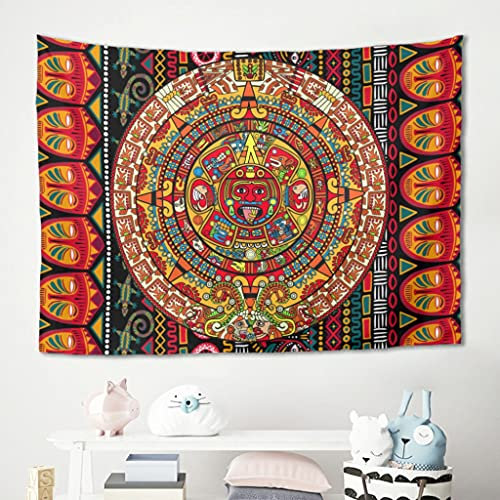 Gamoii Buntes Maya Medaillon Aztekischer Kalender Wandbehang Wandtuch Tapisserie Picknick Decke Stranddecken Yogamatte Behaglichkeit Wanddekorationen Throws White 200x150cm