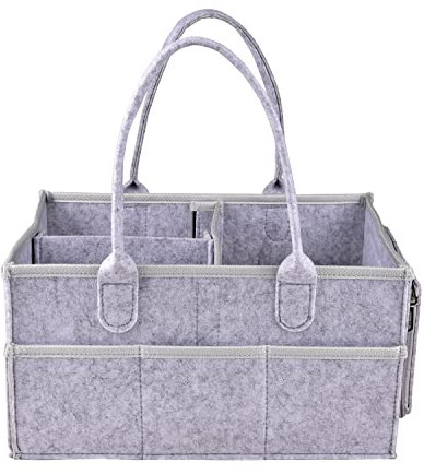 WUUDWALK Baby Windel Caddy Organizer mit Reißverschlusstasche,Tragbaren Filz Kinderzimmer Vorratsbehälter und Auto Organizer für Neugeborene und Baby-Essentials und Spielzeug,Grau