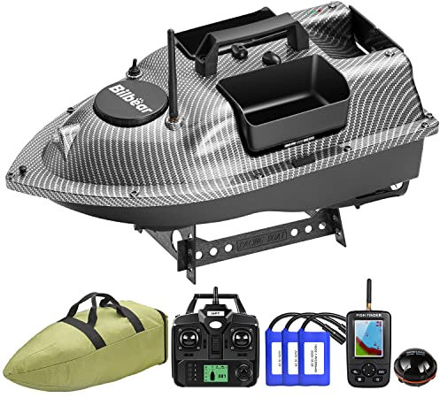 500M GPS Futterboot 3 Trichters Fischköderboot Ferngesteuertes Boot Karpfenfischköderboot,LCD Fischfinder mit Sonarsensor,Ersatzbatterien,Handtasche (Kohlenschwarz Boot mit Fischfinder)