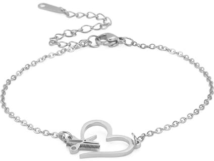 EUEAVAN Scheren- und Kamm-Charm-Armband, verstellbares Armband, Friseur, Schmuck, Liebe, Herz, Gliederarmbänder (Silberne Kette)