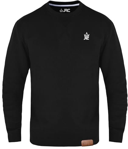 JRC Mens Fleece Crewneck Sweatshirts & Pullovers, Round Neck Long Sleeve Jumper, Sweater for Sports & Workwear (BLACK, XL)