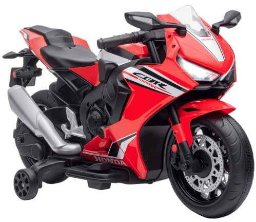 HOMCOM Honda Licensed 6V Kids Electric Motorbike for Ages 3-5 Years Red | Ride On Motorcycle Vehicle, Headlights, Music, Training Wheels