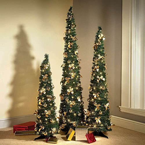 Coopers of Stortford - Pre-Lit Pop Up Christmas Tree with Lights - Slimline Christmas Tree, with Baubles, Bows & Micro Light Tips - Xmas Decorations for Indoors - 6ft