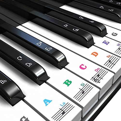 Piano Keyboard Stickers White and Black Keys Piano Notes Stickers for 37/49/54/61/88 Key Removable Keyboard Letters Colorful Large Transparent Sticker for Kids and Beginners