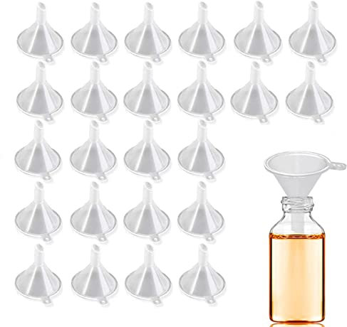 24 Pcs Small Funnel Set Plastic Filling Bottles Clear Funnels Mini Tiny Funnel for Kitchen Cooking Oil Perfumes Spices Liquid Emulsion Sand Art