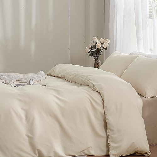 TOCOMOA Bettwäsche 155x220 2teilig Beige, Bettwäsche-Sets Weich und Bügelfrei Mikrofaser, Oeko-TEX Zertifiziert, 1 Bettbezug und 1 Kissenbezug 80x80 cm mit Reißverschluss