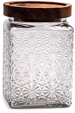 TOSSOW Glass Storage Jar, Bamboo Lid Storage Containers 750ML Airtight Glass with Lids Canister Cereal Jar Perfect for Storing Cereal, Pasta, Sugar, Beans, Spice (Snowflake)