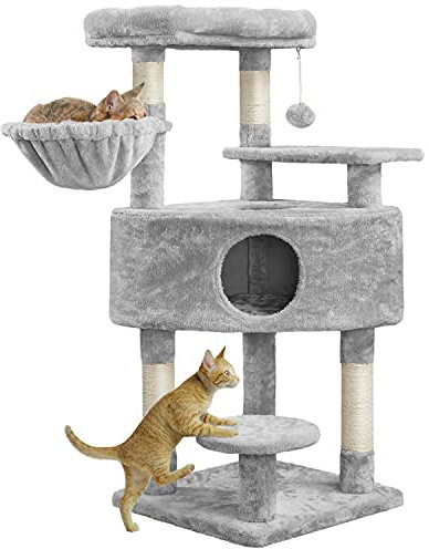 Yaheetech 117cm Cat Tree Tower for Indoor Cats, with Larger Top Plush Perch, Luxurious Condo, Sisal Scratching Post, Pet Standing Activity Centre for Kittens, Light Grey