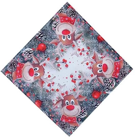Tischdecke Mitteldecke Tischläufer Deckchen Elch mit roter Nase in den Farben Weiss grau rot lustige Tischdekoration (30 x 30 cm)