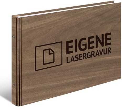 Personalisiertes Hochzeit Geburtstag Gästebuch echtes Holz DIN A4 Hochzeitsbuch mit Lasergravur - Eigene Gravurdatei hochladen - mit 72 Blatt / 144 Seiten Naturpapier Weiß