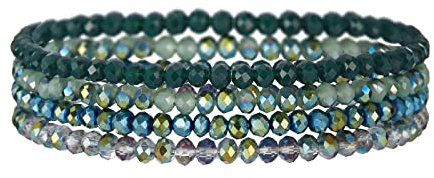 FULU AUTUMN Bracciale Donna Bohemien con Perle di Cristallo Multistrato Braccialetti con Perline Elastico Impilabili Gioielli Moda Estivi Regalo San Valentino per Lei(Green)