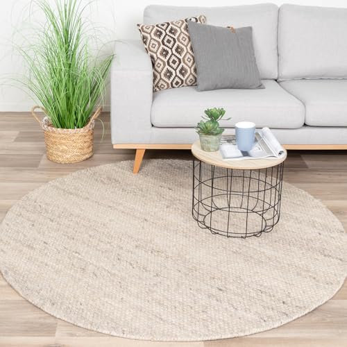 FRAAI | Home & Living Wollteppich Rund - Feline Weiß Wolle - Flachgewebe - Einfarbig - Modern, Skandinavisch - Wohnzimmer, Esszimmer, Schlafzimmer - Carpet