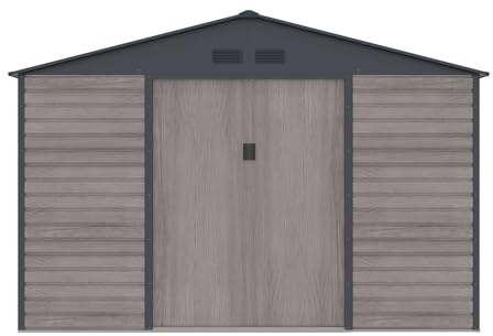 EXPERTLAND - Gartenhaus aus verzinktem Stahl mit grauem Holzeffekt 13,12 m² - ADELMO