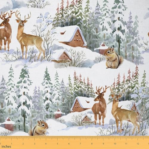 Elch Geweih Hobby Stoff Durch Den Hof, Nettes Eichhörnchen Wild Tier Polsterung Stoff Für Stühle, Winter Schnee Rustikale Bauernhaus Kunst, Handwerk, Nähen Diy, 920x150