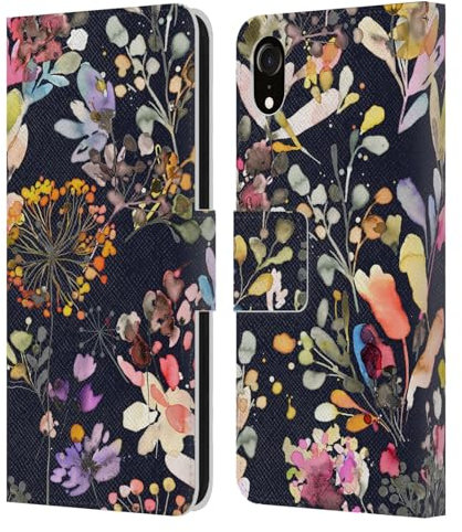 Head Case Designs Offizielle Ninola Schwarz Wilde Gräser Leder-Wallet-Hülle Kompatibel mit Apple iPhone XR