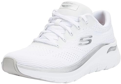 Skechers Women's Arch Fit 2.0 Glow The Distance Slip-On Sneakers, White Mesh/Silver Trim, 4 UK