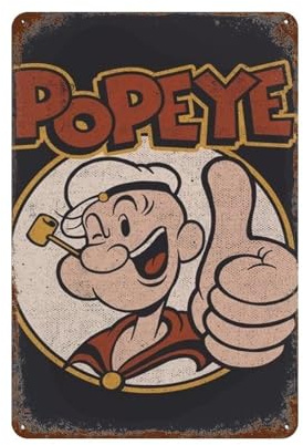 KSOXDAITIP Popeye-Poster mit Kindheitserinnerungen, Wanddekoration, Kunst, Metallblechposter, moderne Heimdekoration, Kunst, Metallposter, Hausbar, Laden, Dekorationen, Vintage-Schild, Geschenk, 30 x