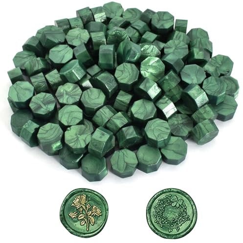 100 Stücke Siegelwachs Perlen Metallic Grün Wachssiegel Wachs Achteckig für Siegelstempel Briefe Umschläge Versiegelung Dekoration Einladungen Karten Basteln Geschenkverpackung Party