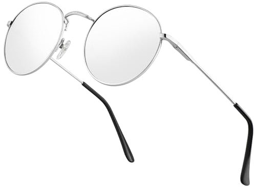 HENGOSEN Polarisierte runde Sonnenbrille für Herren: Retro-Kreis-Sonnenbrille für Männer und Frauen, Metall-Sonnenbrille, Hippie, Reisen, Autofahren, 08-Silber/Silber, Lens height: 1.93in, lens width