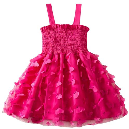 Happy Cherry Abito Bambina Cerimonia Elegante Vestiti Bambini Estivi Vestito Tulle Ragazza Abitini da Principessa Fucsia 2-3 Anni