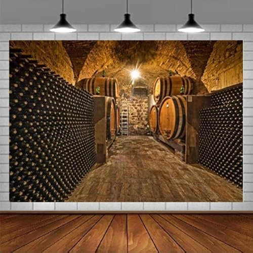 Photographie Toile de Fond Cave à vin souterraine Fûts de chêne Bouteilles Échelle Plancher en Bois Fond Portrait Séance Photo Accessoires de Studio