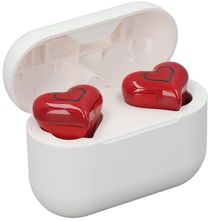 VBESTLIFE Auricolari Wireless a Forma di Cuore, Cuffie Audio Stereo HiFi Bluetooth 5.3 con Custodia di Ricarica per Sport, Viaggi (rosso)