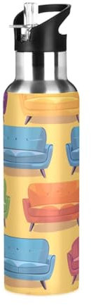 Botella de agua infantil con tapa de pajilla, termo de acero inoxidable con aislamiento para niños y niñas, gimnasio, deportes, 600 ml